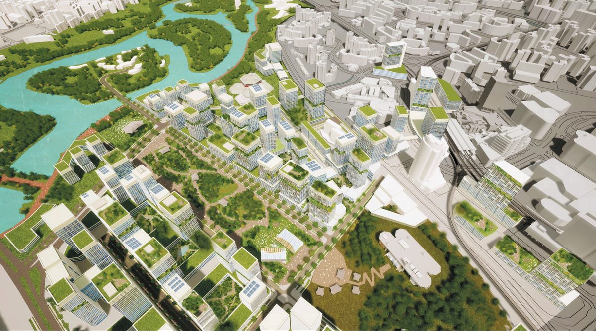 Artist's impression of Jurong Lake District — Singapore's next largest business district and world-class sustainability district, where the Town Hall Link white site anchors the next phase of development. Credit: Urban Redevelopment Authority (URA).